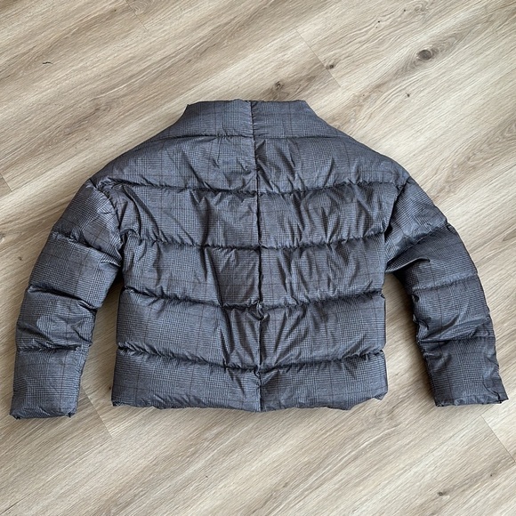 Theory Glen PLAID High Neck DOWN Jacket PUFFER Women small Grey Multi - Picture 3 of 4